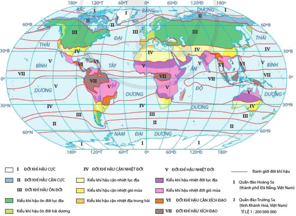 Giải Địa 10 Bài 9: Thực hành: Đọc bản đồ các đới khí hậu trên Trái Đất. Phân tích biểu đồ một số kiểu khí hậu - Cánh diều (ảnh 1)
