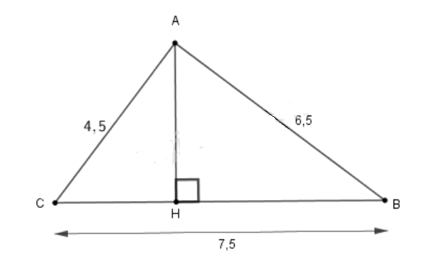Cho tam giác ABC có AB = 6cm, AC = 4,5cm, BC = 7,5cm (ảnh 1)