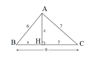 Trong một tam giác với các cạnh có độ dài 6, 7, 9 (ảnh 1)