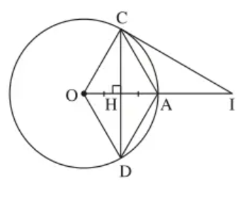 Cho đường tròn (O), bán kính OA, dây CD là đường trung trực của OA (ảnh 1)