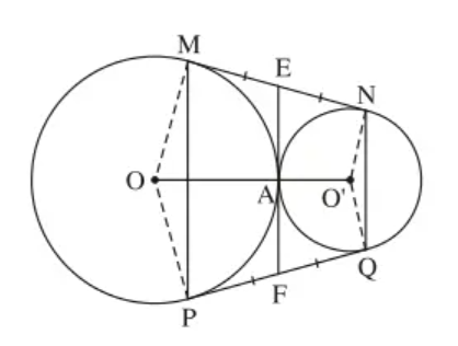 Cho hai đường tròn (O) và (O’) tiếp xúc ngoài tại A (ảnh 1)