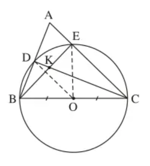 Cho tam giác nhọn ABC. Vẽ đường tròn (O) có đường kính BC (ảnh 1)