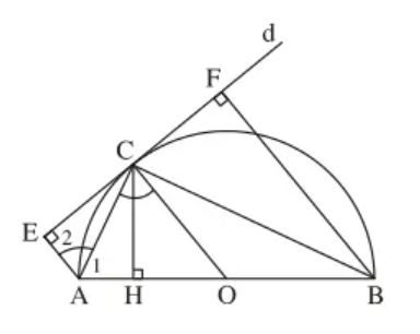 Cho nửa đường tròn tâm O, đường kính AB (ảnh 1)