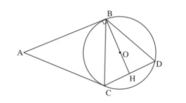 Từ điểm A nằm ngoài đường tròn (O), kẻ các tiếp tuyến AB, AC (ảnh 1)