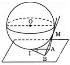 Cho mặt cầu (O; r) tiếp xúc với mặt phẳng (P) tại I (ảnh 1)