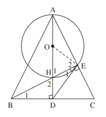Cho tam giác ABC cân tại A, các đường cao AD và BE cắt nhau tại H (ảnh 1)