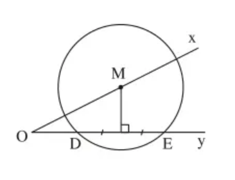 Cho góc nhọn xOy và hai điểm D, E thuộc tia Oy (ảnh 1)
