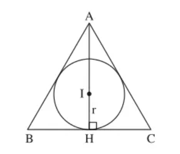 Tính diện tích tam giác đều ABC ngoại tiếp đường tròn (I; r) (ảnh 1)