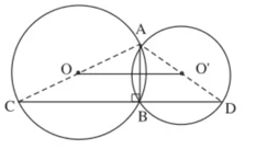 Cho hai đường tròn (O) và (O’) cắt nhau tại A và B. Một đường thẳng vuông góc với AB (ảnh 1)