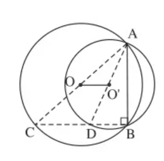 Cho hai đường tròn (O) và (O’) cắt nhau tại A và B. Một đường thẳng vuông góc với AB (ảnh 1)