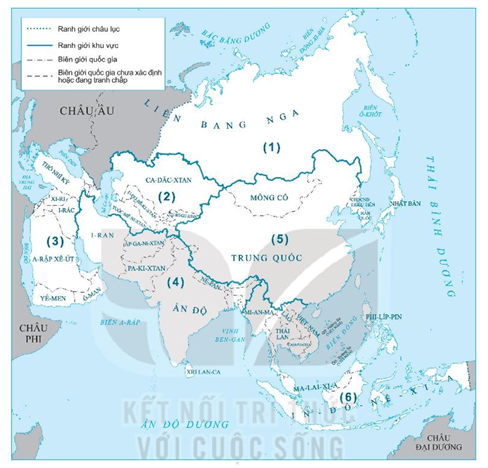 Sách bài tập Địa lí 7 Bài 7: Bản đồ chính trị châu Á, các khu vực của châu Á - Kết nối tri thức (ảnh 1)