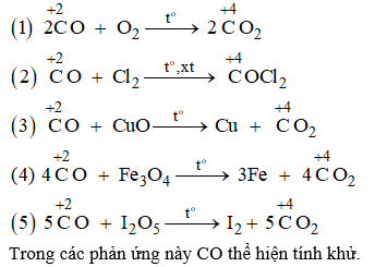 Hoàn thành các phương trình hoá học sau đây (ghi rõ số oxi hoá của cacbon): CO + O2  (ảnh 1)