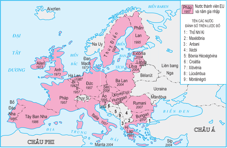 Lý thuyết Liên minh Châu Âu (EU) – EU – Liên minh khu vực lớn trên thế giới | Địa lí lớp 11 (ảnh 1)