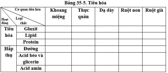 Hãy đánh dấu “x” vào ô trống thích hợp trong bảng 35-5. Tiêu hoá (ảnh 1)