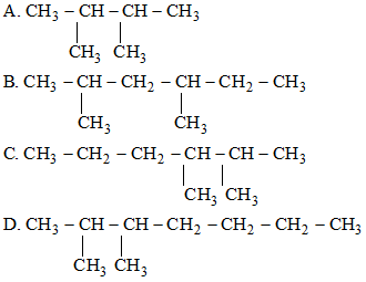 Công thức cấu tạo nào sau đây phù hợp với tên 2,3-đimetylhexan (ảnh 1)