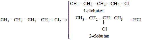 Cho clo tác dụng với butan, thu được hai dẫn xuất monoclo C4H9Cl (ảnh 1)