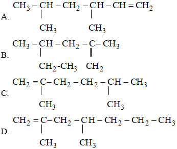 Hợp chất 2,4-đimetylhex-1-en ứng với công thức cấu tạo nào cho dưới đây (ảnh 1)