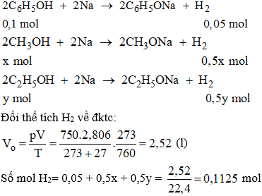 Hỗn hợp M gồm ancol metylic, ancol etylic và phenol. Cho 14,45 g M  (ảnh 1)
