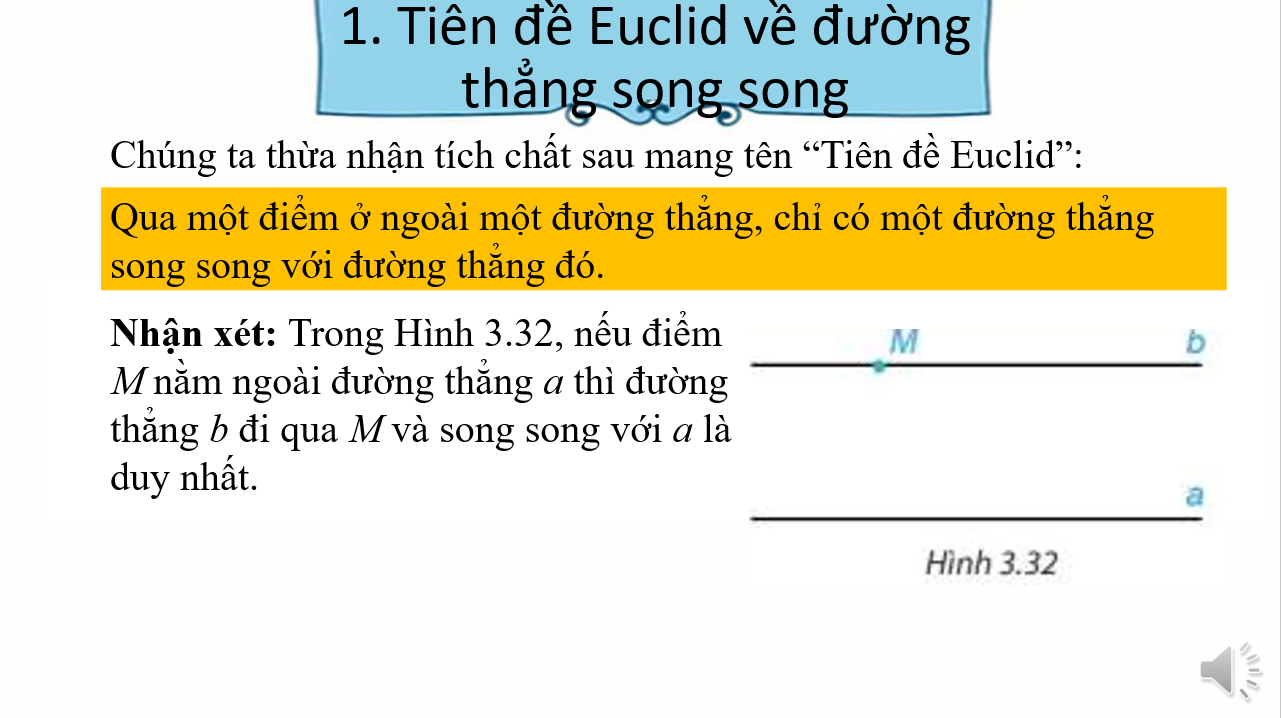 Giáo án điện tử Tiên đề Euclid. Tính chất của hai đường thẳng song song | Bài giảng PPT Toán 7 Kết nối tri thức (ảnh 1)