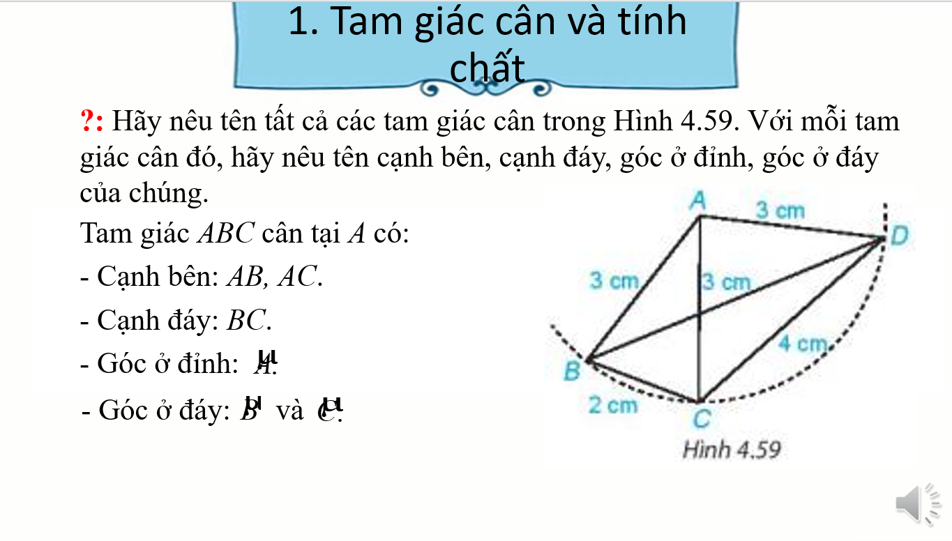 Giáo án điện tử Tam giác cân. Đường trung trực của đoạn thẳng | Bài giảng PPT Toán 7 Kết nối tri thứcv (ảnh 1)