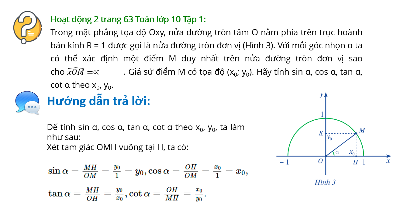 Giáo án điện tử Giá trị lượng giác của một góc từ 0 đến 180. Định lý Cosin và định lý sin trong tam giác  | Bài giảng PPT Toán 10 Cánh diều (ảnh 1)