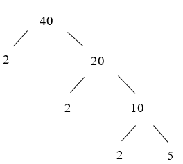 Phân tích số 40 ra thừa số nguyên tố bằng cách viết (ảnh 1)