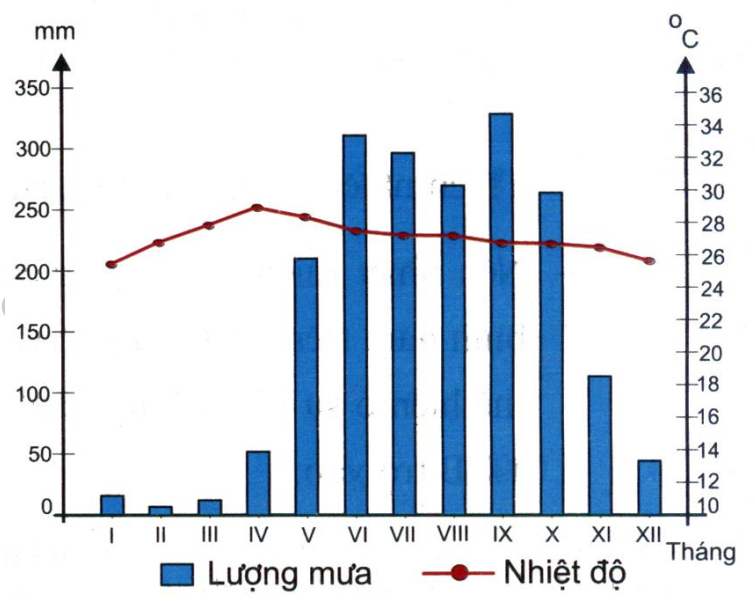 Dựa vào biểu đồ trên, nhận xét nào đúng về nhiệt độ và lượng mưa của TP. Hồ Chí Minh (ảnh 1)