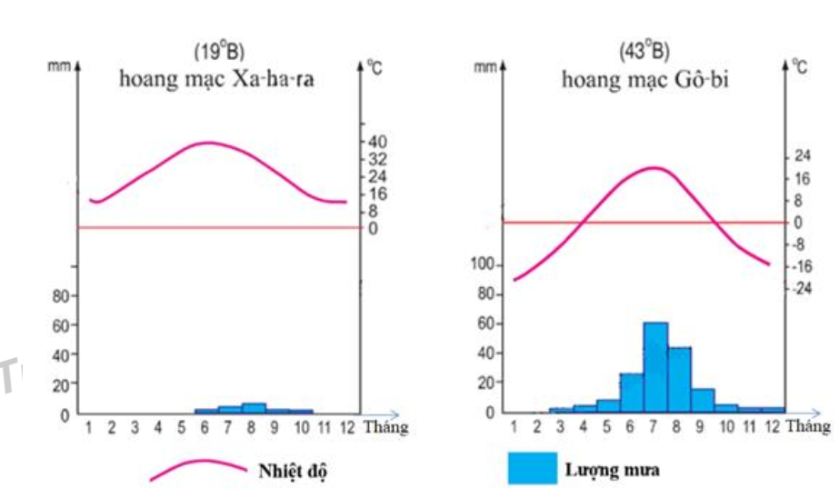 BIỂU ĐỒ KHÍ HẬU CỦA HOANG MẠC XA-HA-RA (BẮC PHI) VÀ HOANG MẠC GÔ-BI  (ảnh 1)