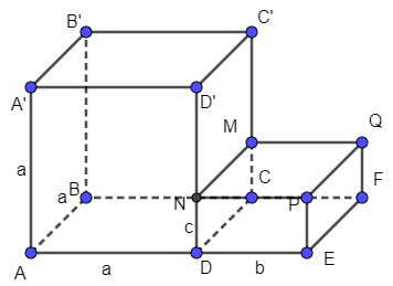 Tính thể tích hình vẽ theo a, b, c (ảnh 1)