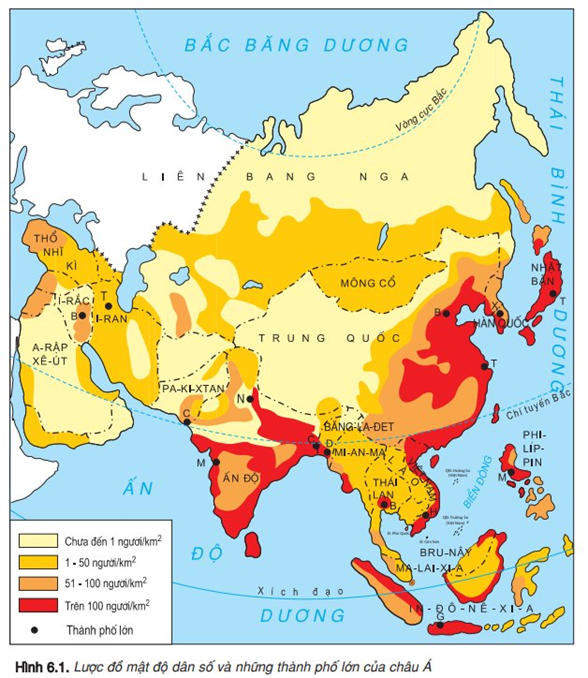 Quan sát hình 6.1, nhận xét phân bố dân cư các nước Đông Nam Á (ảnh 1)