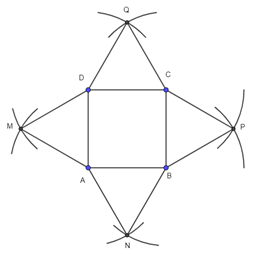 Hãy vẽ một hình vuông có cạnh là 4 cm rồi vẽ ra bên ngoài bốn tam giác đều (ảnh 1)