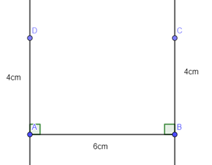 Nêu cách vẽ hình chữ nhật ABCD với AB = 6 cm, BC = 4 cm (ảnh 1)