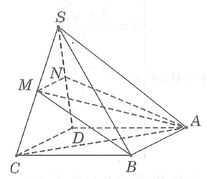 cho hình chóp s abcd có đáy abcd là hình chữ nhật mặt phẳng a  đi qua a, b và trung điểm m của sc (ảnh 1)