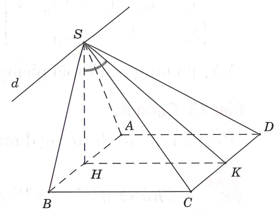 Trong không gian cho tam giác đều SAB và hình vuông ABCD cạnh a nằm trên hai mặt phẳng vuông góc. Gọi H, K lần lượt là trung điểm của AB, CD (ảnh 1)