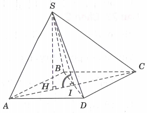 hình chóp S.ABCD có đáy ABCD là hình thoi tâm I, cạnh a góc bad = 60 (ảnh 1)