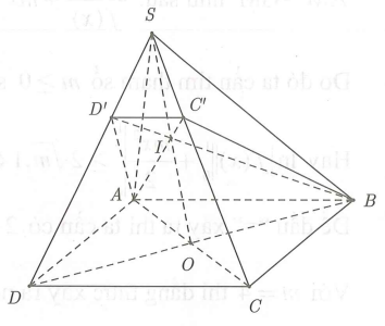 Xét khối chóp tứ giác đều S.ABCD. Mặt phẳng chứa đường thẳng AB, đi qua điểm C' của cạnh SC (ảnh 1)
