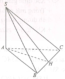 Cho hình chóp S.ABC có đường cao SA, tam giác ABC vuông tại A có AB = 2, AC = 4. Gọi H là trung điểm của BC. Biết diện tích tam giác SAH bằng 2 (ảnh 1)