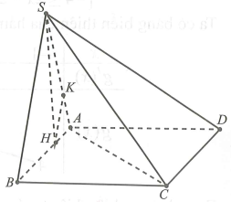 Cho hình chóp S.ABCD có ABCD là hình vuông cạnh bằng 3, hình chiếu vuông góc của  trên mặt phẳng (ABCD) là điểm H nằm (ảnh 1)