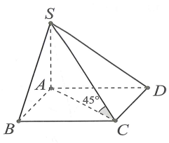 Cho hình chóp S.ABCD có đáy ABCD là hình vuông cạnh a, SA vuông góc với mặt đáy (ABCD), góc giữa SC và (ABCD) bằ (ảnh 1)