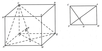 Cho hình lập phương ABCD.MNPQ cạnh bằng a. Tính khoảng cách từ điểm A đến mặt phẳng CNQ (ảnh 1)