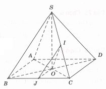 Cho hình chóp S.ABCD có tất cả các cạnh đều bằng a. Gọi I và J lần lượt là trung điểm của SC và BC. Số đo của góc (IJ,CD) bằng (ảnh 1)