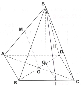 Cho hình chóp S.ABCD, đáy là hình vuông cạnh bằng a. Gọi M là trung điểm SA. Biết hình chiếu vuông góc của S trùng với trọng tâm G của tam giác ACD (ảnh 1)