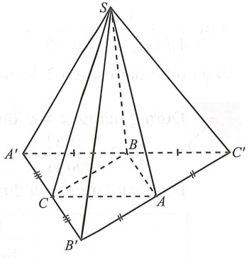 Cho hình chóp S.ABC có các cạnh SA = BC = 3, SB = AC = 4; SC = AB. Tính thể tích khối chóp S.ABC (ảnh 1)