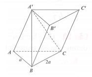 Cho khối lăng trụ ABC.A'B'C' có đáy ABC là tam giác vuông tại A, AB = a, BC = 2a, A'B vuông góc với mặt phẳng (ABC) và góc (ảnh 1)