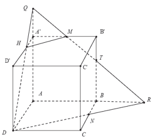 Cho hình lập phương ABCD.A'B'C'D' có cạnh bằng a. Gọi M, N lần lượt nằm trên các cạnh A'B' và BC sao cho MA' = MB' và NB = 2NC (ảnh 1)