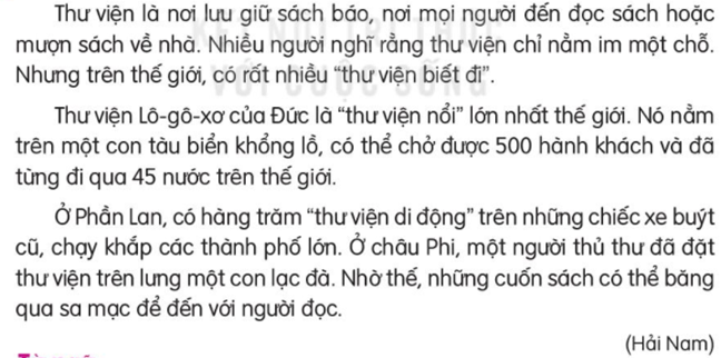Giải Tiếng Việt lớp 2 Tập 2 Bài 18: Thư viện biết đi – Kết nối tri thức (ảnh 1)