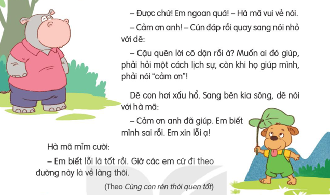Giải Tiếng Việt lớp 2 Tập 2 Bài 19: Cảm ơn anh hà mã – Kết nối tri thức (ảnh 1)