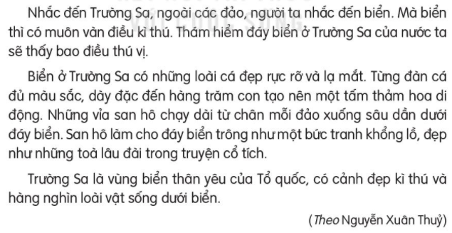 Giải Tiếng Việt lớp 2 Tập 2 Bài 28: Khám phá đáy biển ở Trường Sa – Kết nối tri thức (ảnh 1)