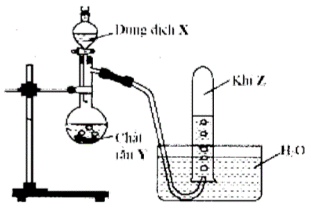 Cho hình vẽ mô tả thí nghiệm điều chế khí Z từ dung dịch X và rắn Y (ảnh 1)