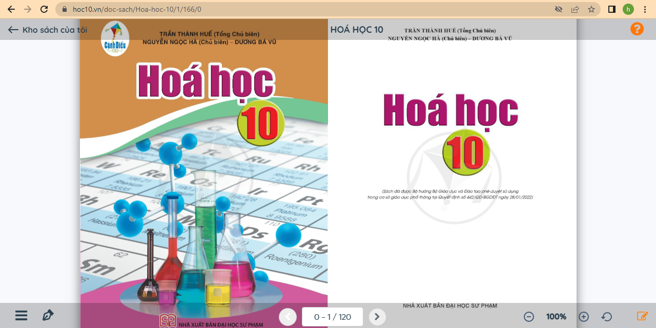 Xem trực tuyến và tải PDF sách Hóa học lớp 10 Cánh diều (ảnh 1)